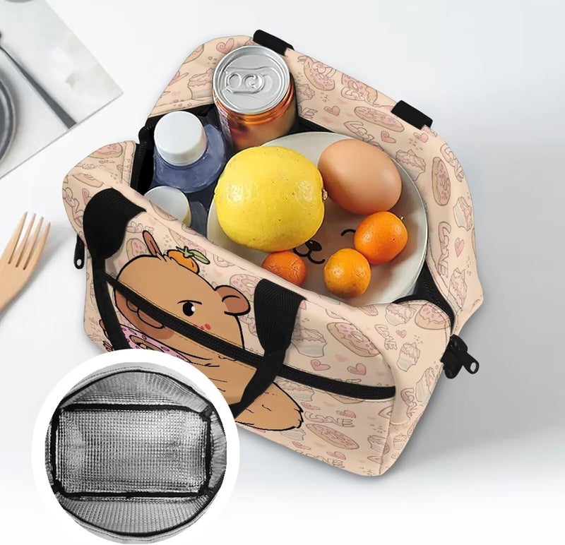 Yuosegray Cute Capybara Preschool Lunch Box Kids 4-6 Donut Simple Modern Lunch Box for Girls 6-8 Kindergarten Meal Bag Elementary School Toddler Students Children Lightweight Adjustable Shoulder Strap - Image 4